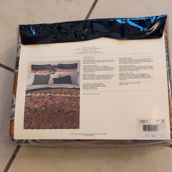 NWT Ralph Lauren King Duvet Cover Mirabelle Red Blue Floral Orange - Picture 4 of 6